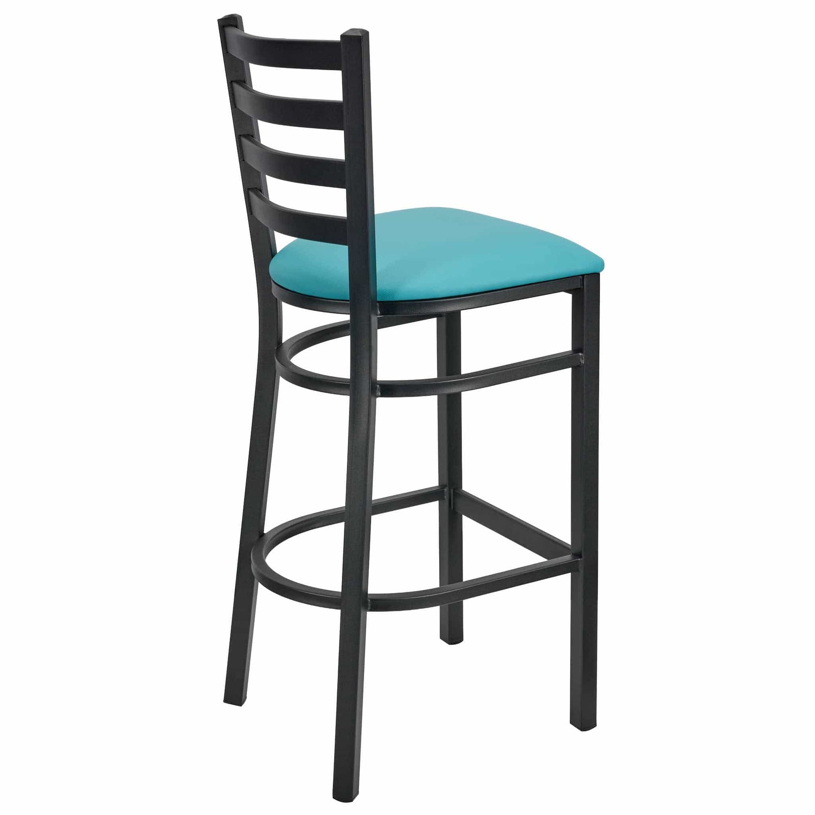 Chivari Ladder Back Bar Stool with Black Frame and Light Blue Vinyl Seat BLMBVLBL-ZF-KT