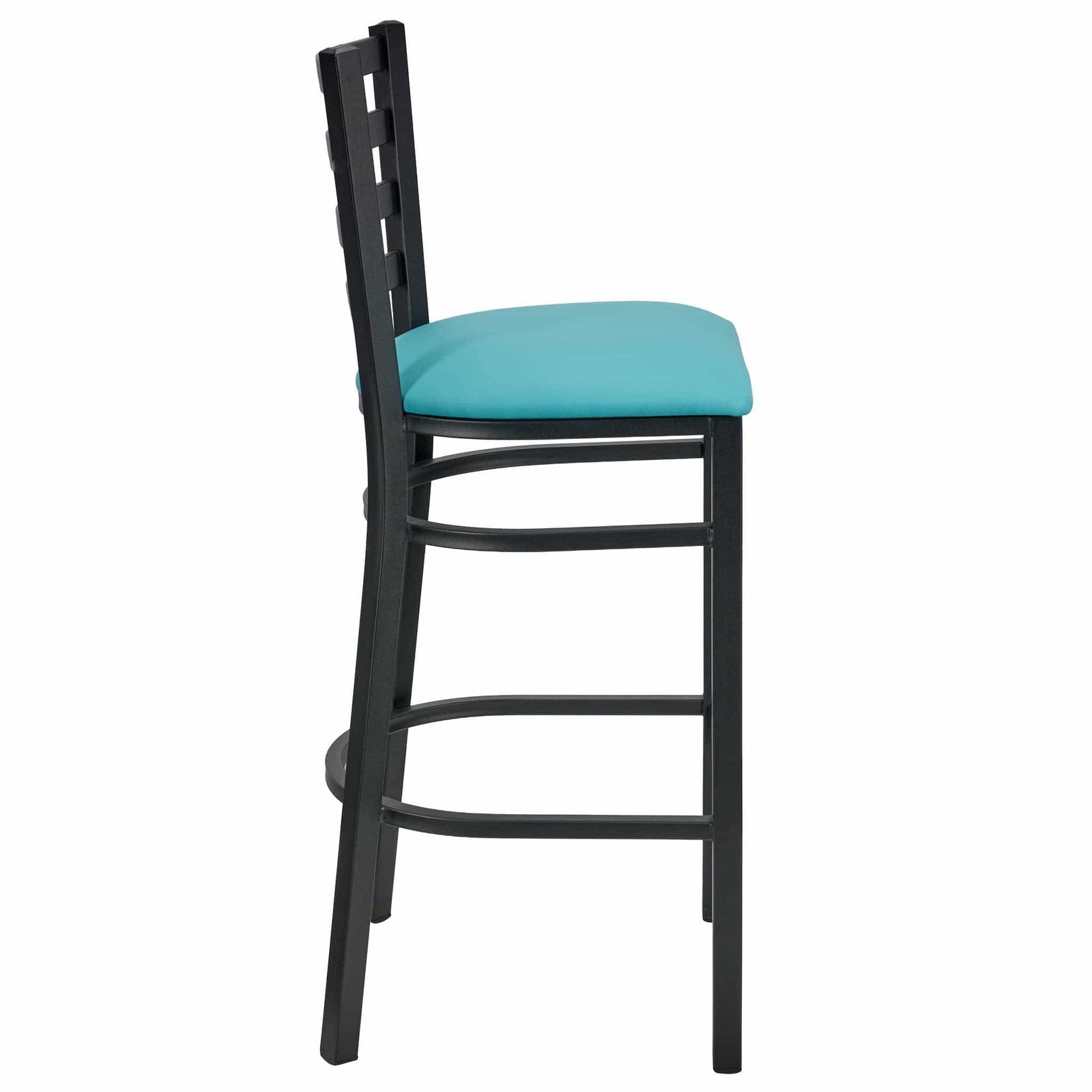 Chivari Ladder Back Bar Stool with Black Frame and Light Blue Vinyl Seat BLMBVLBL-ZF-KT