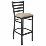Ladder Back Bar Stool with Black Frame and Light Gray Vinyl Seat
