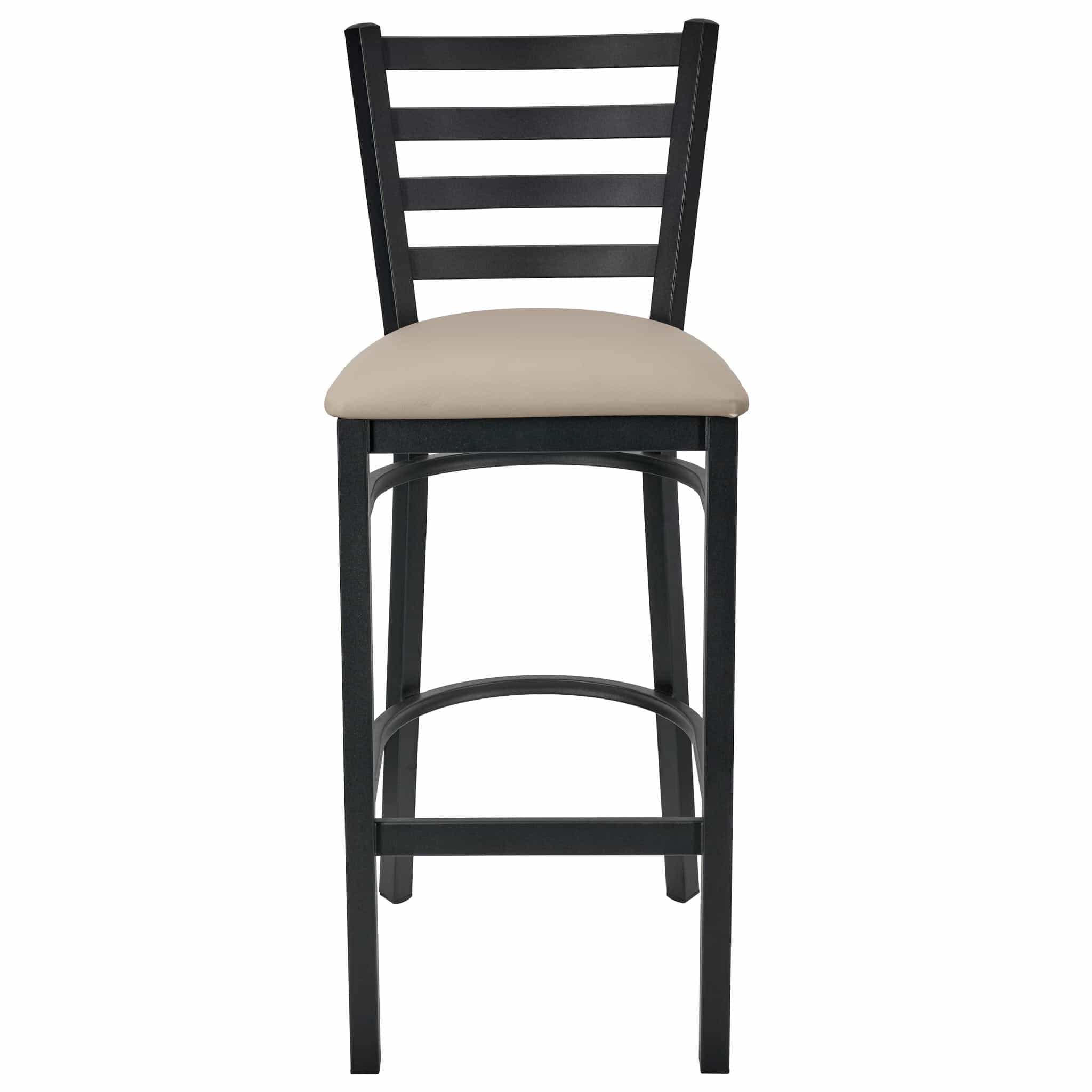 Chivari Ladder Back Bar Stool with Black Frame and Light Gray Vinyl Seat BLMBVLGY-ZF-KT