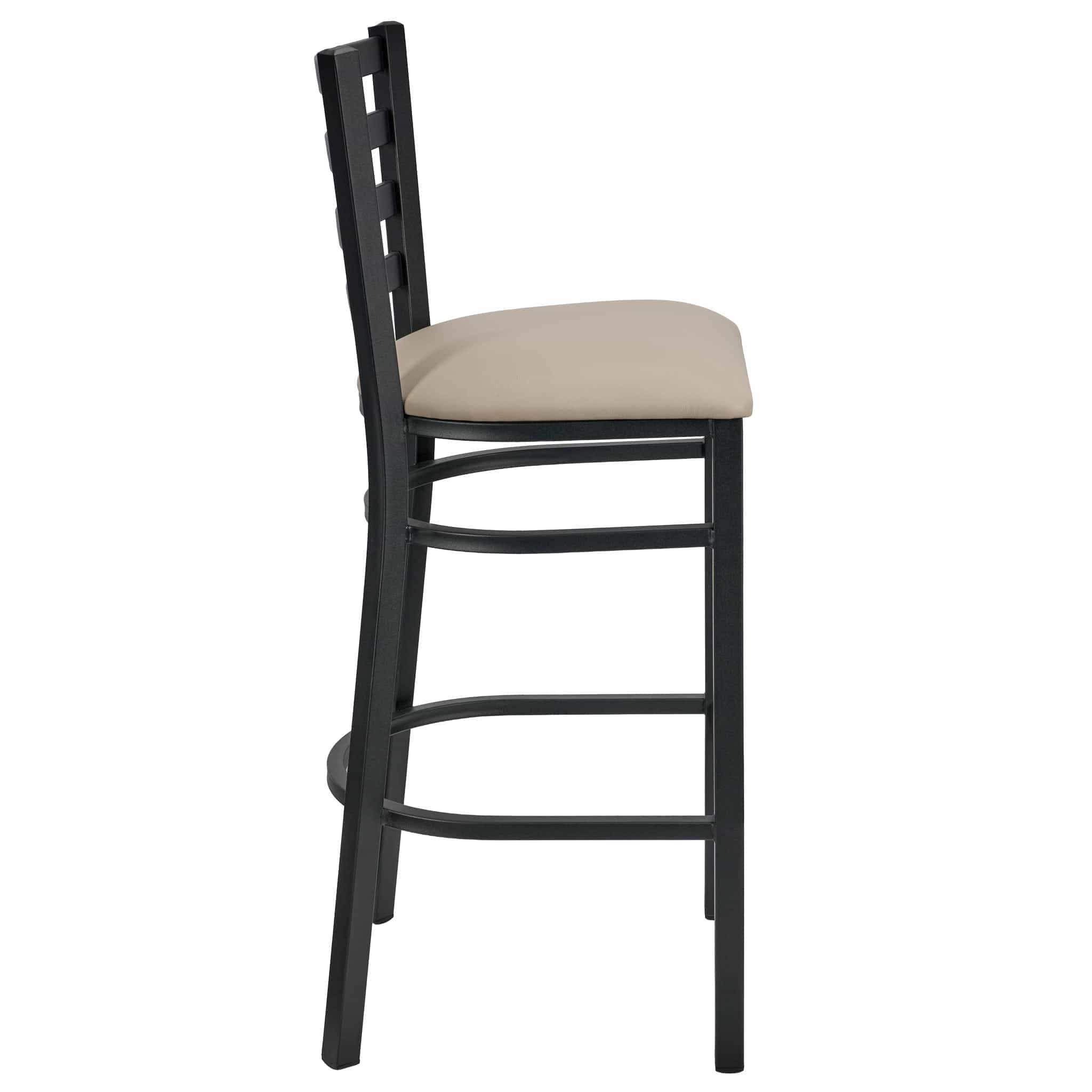 Chivari Ladder Back Bar Stool with Black Frame and Light Gray Vinyl Seat BLMBVLGY-ZF-KT