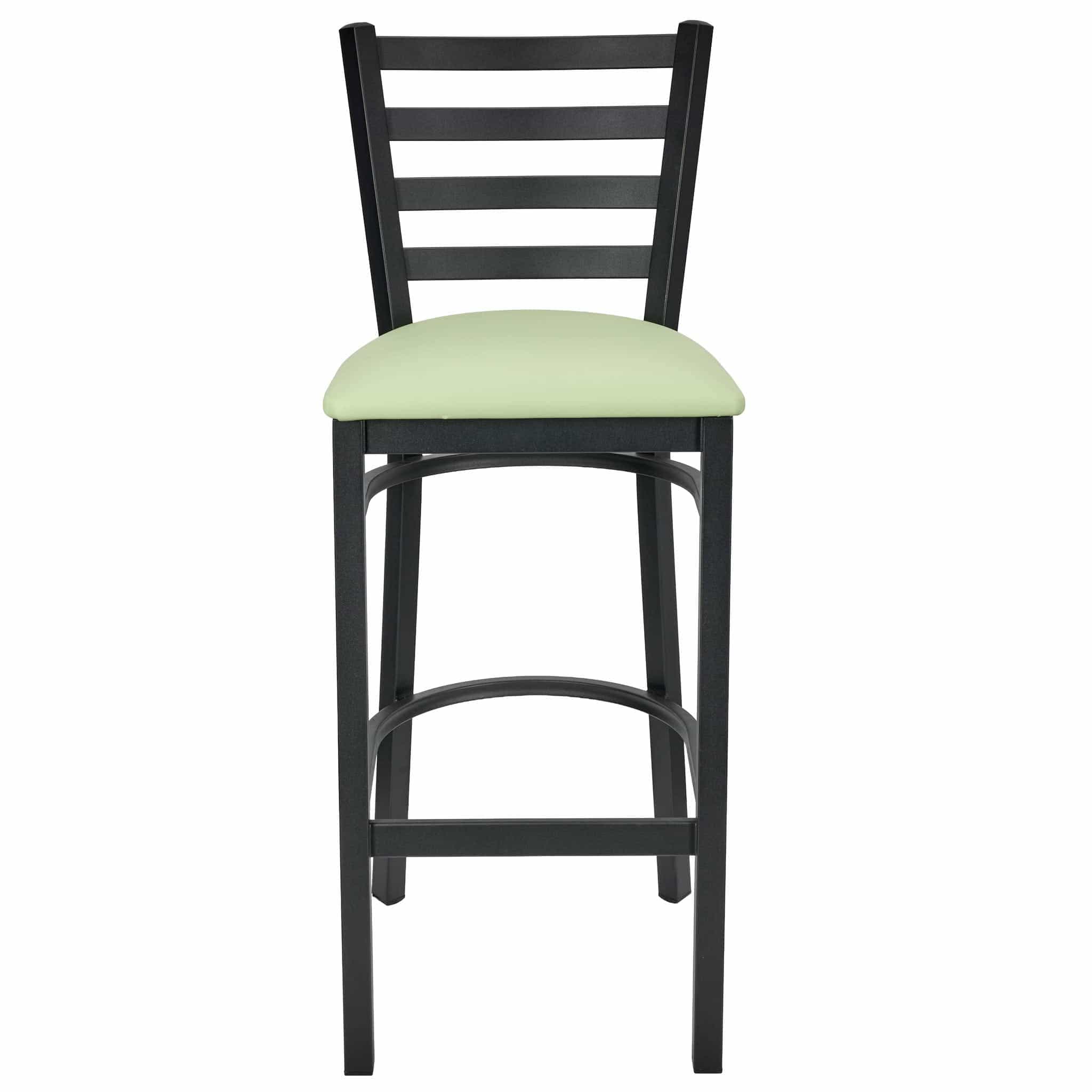Chivari Ladder Back Bar Stool with Black Frame and Light Green Vinyl Seat BLMBVLGR-ZF-KT