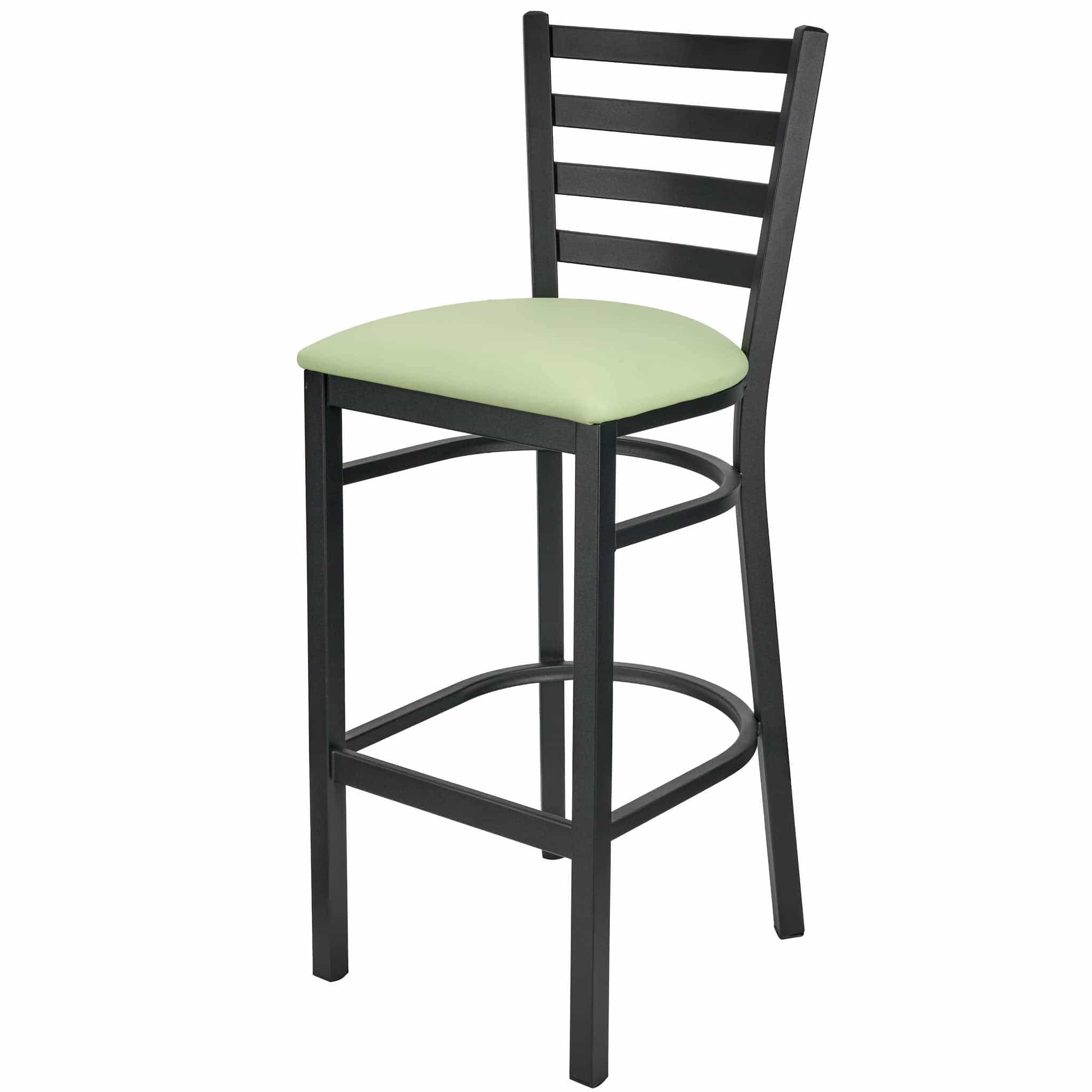 Chivari Ladder Back Bar Stool with Black Frame and Light Green Vinyl Seat BLMBVLGR-ZF-KT