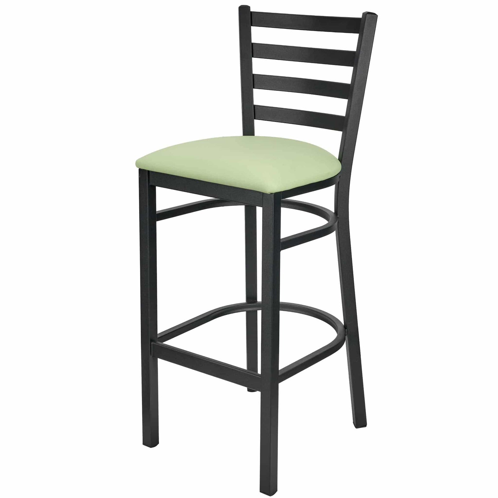 Chivari Ladder Back Bar Stool with Black Frame and Light Green Vinyl Seat BLMBVLGR-ZF-KT