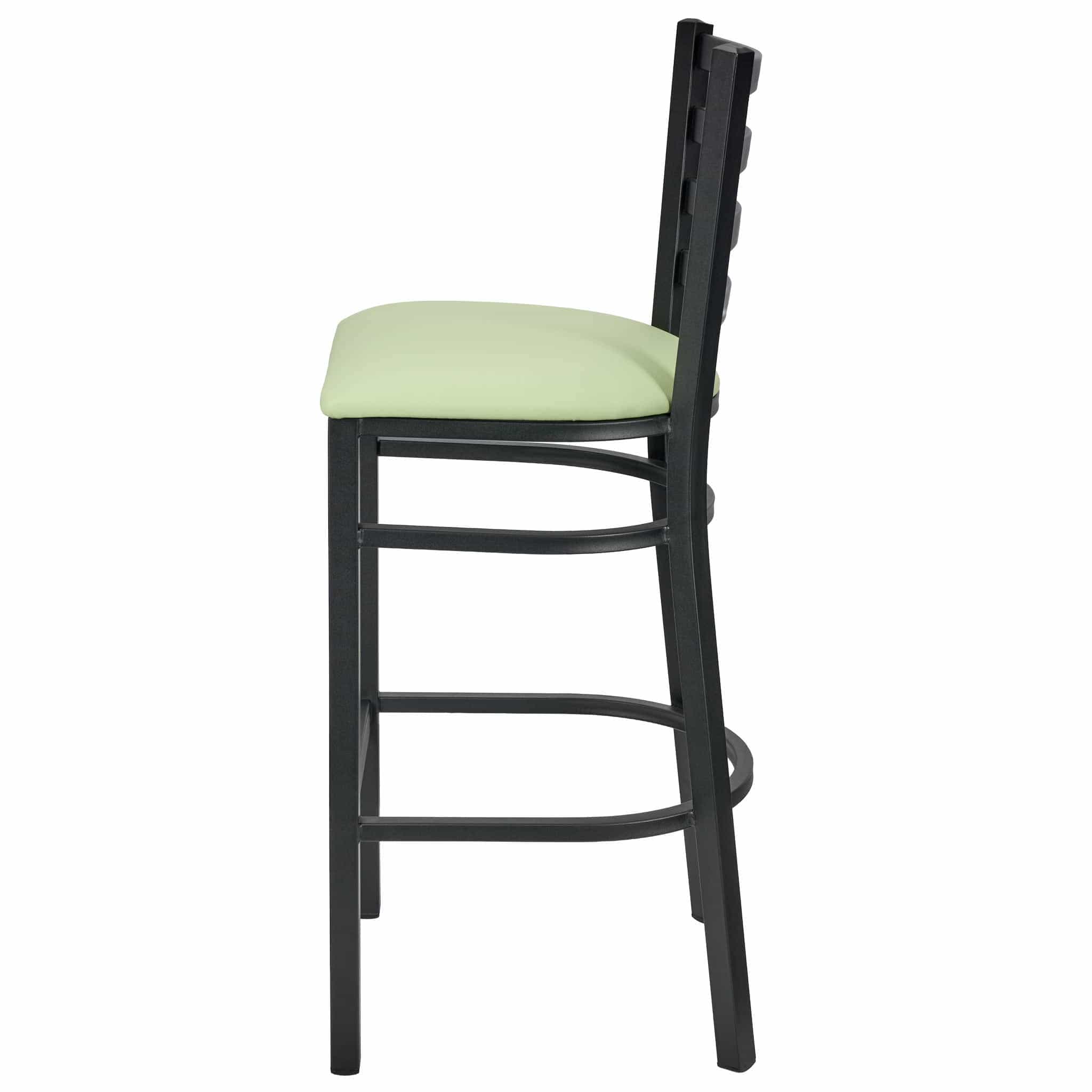 Chivari Ladder Back Bar Stool with Black Frame and Light Green Vinyl Seat BLMBVLGR-ZF-KT
