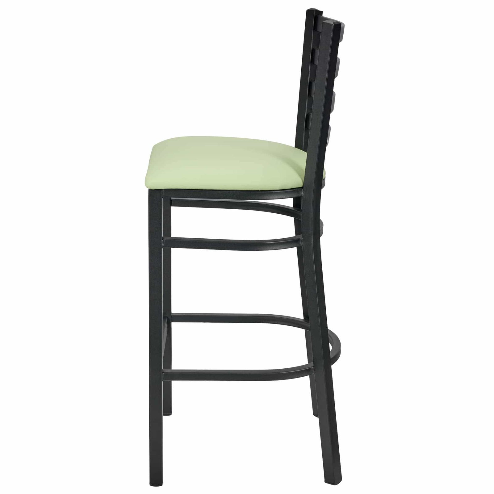 Chivari Ladder Back Bar Stool with Black Frame and Light Green Vinyl Seat BLMBVLGR-ZF-KT