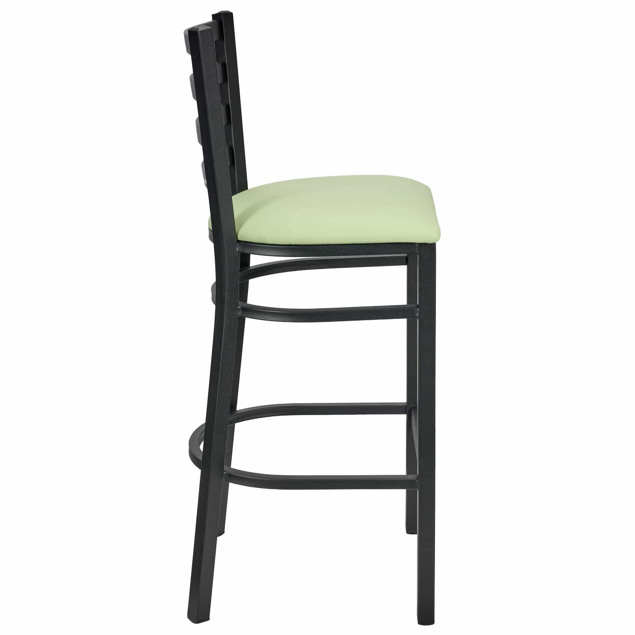 Chivari Ladder Back Bar Stool with Black Frame and Light Green Vinyl Seat BLMBVLGR-ZF-KT