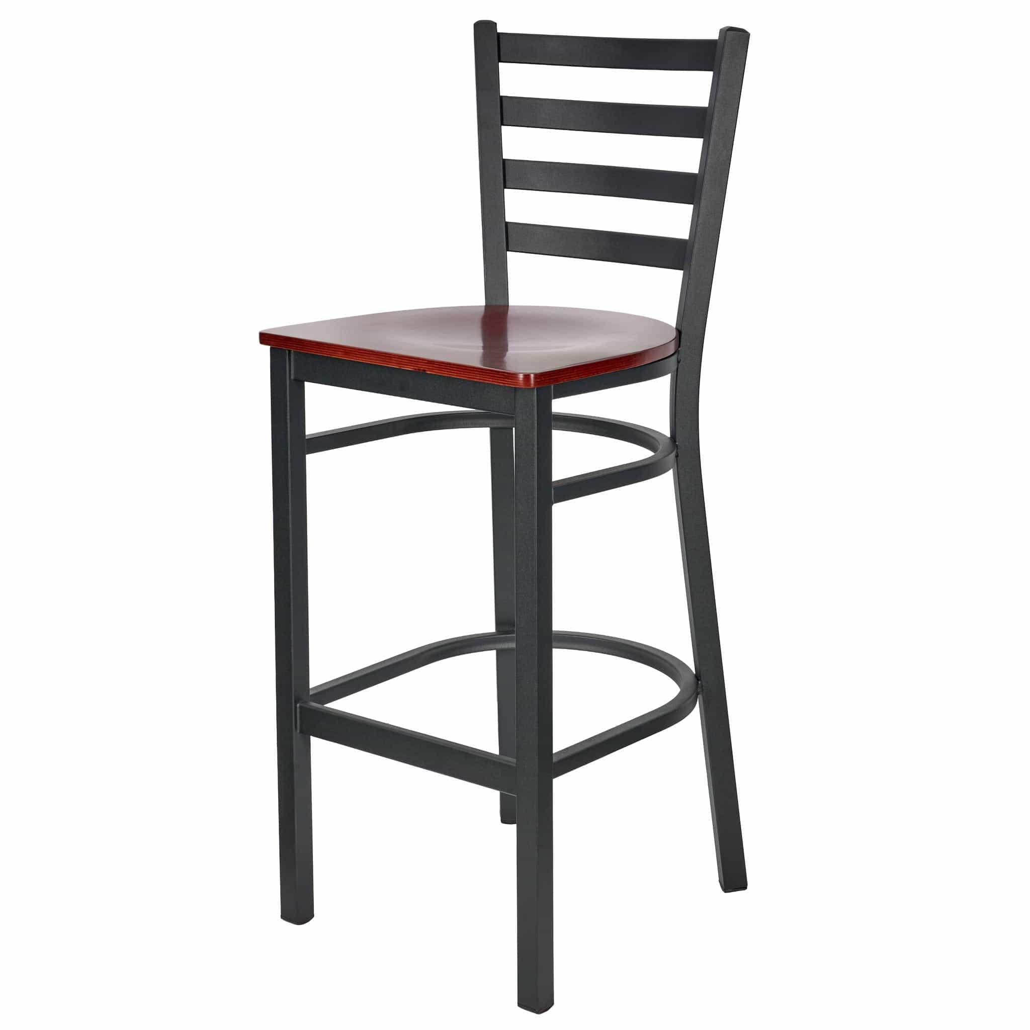 Chivari Ladder Back Bar Stool with Black Frame and Mahogany Wood Seat BLMBWMW-ZF-KT
