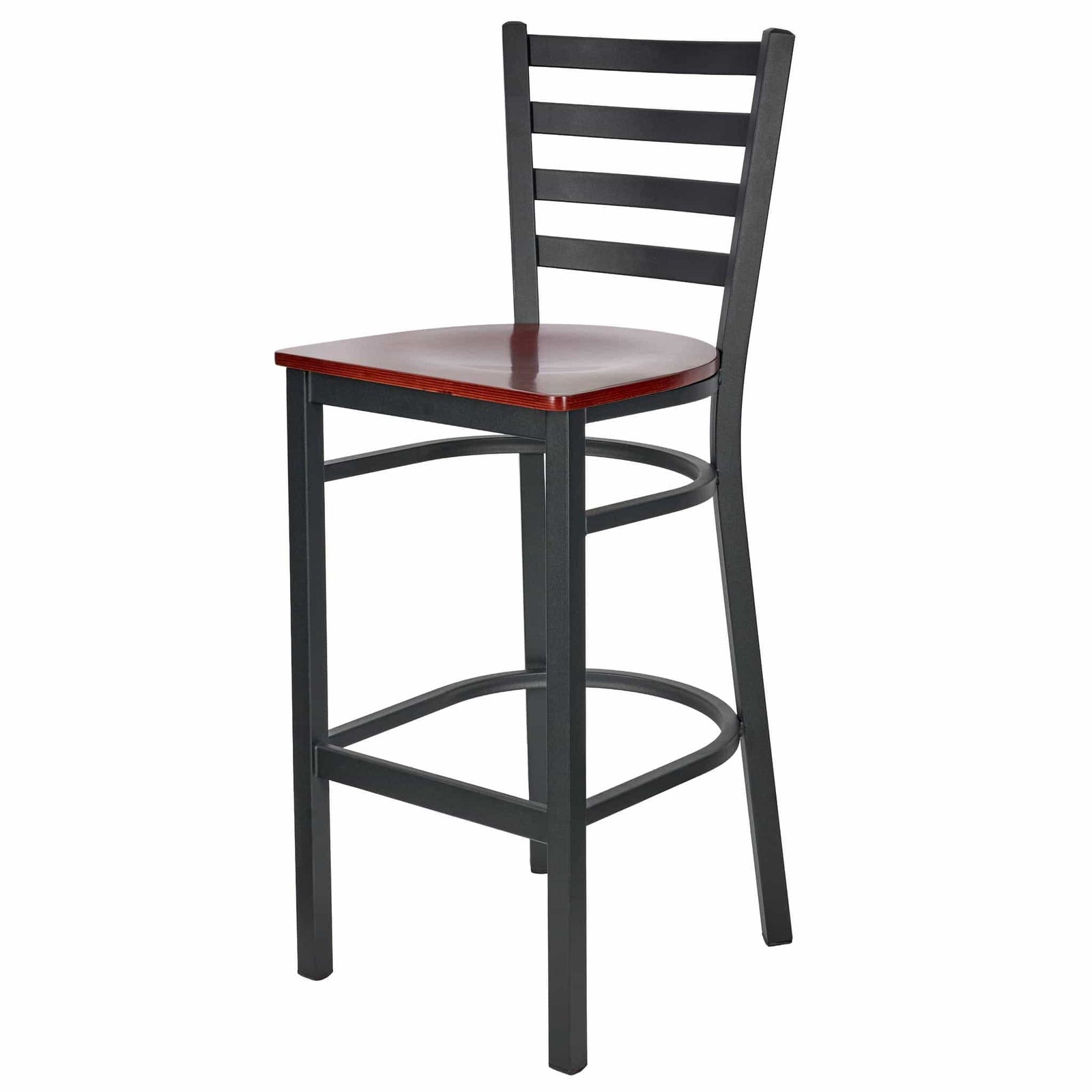 Chivari Ladder Back Bar Stool with Black Frame and Mahogany Wood Seat BLMBWMW-ZF-KT