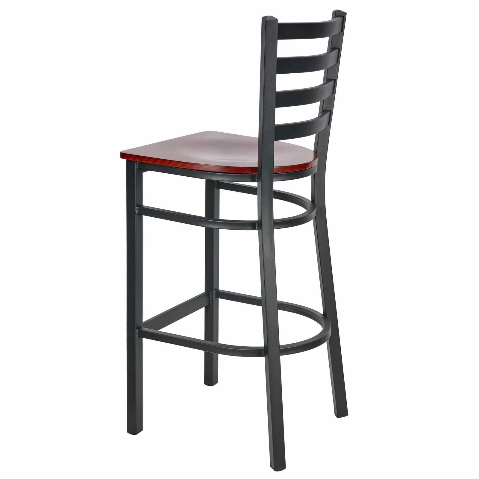 Chivari Ladder Back Bar Stool with Black Frame and Mahogany Wood Seat BLMBWMW-ZF-KT