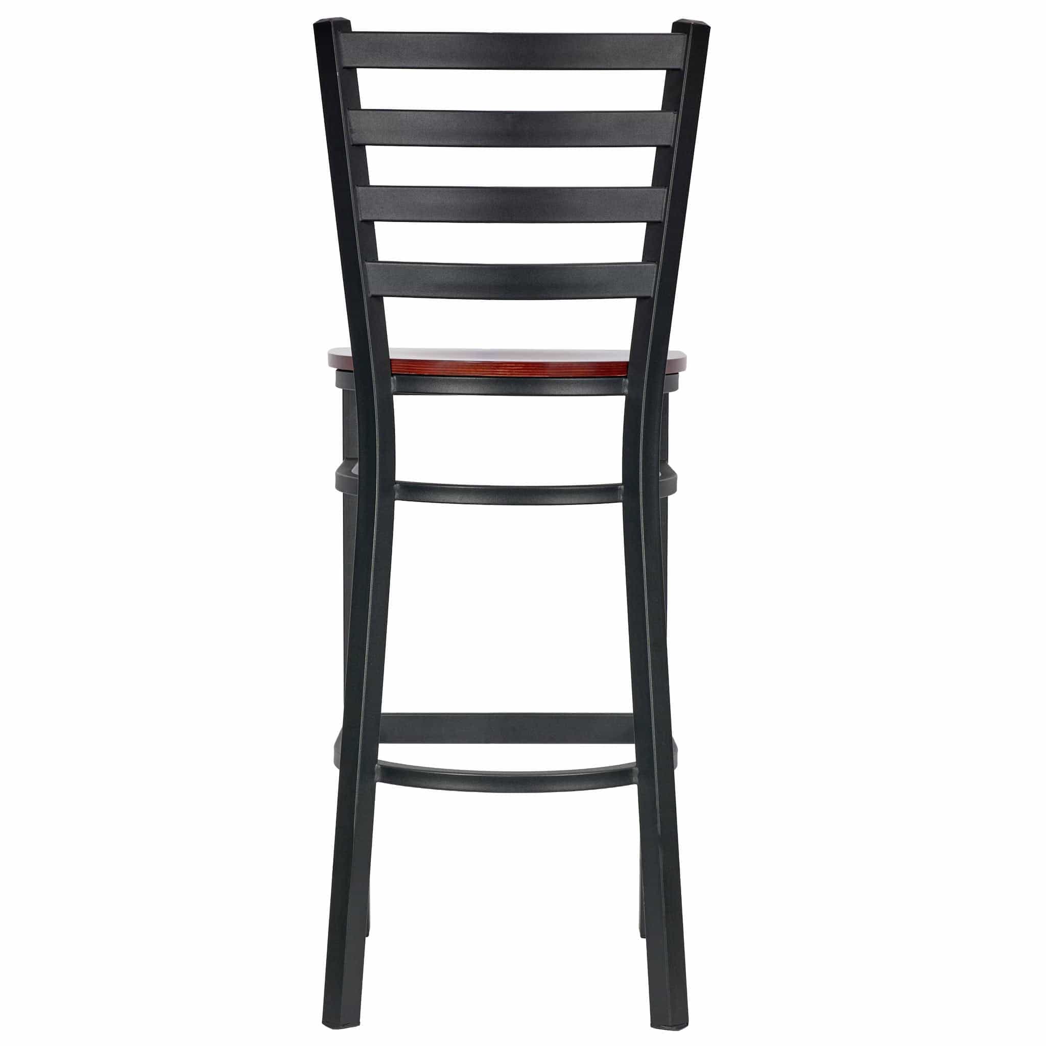 Chivari Ladder Back Bar Stool with Black Frame and Mahogany Wood Seat BLMBWMW-ZF-KT