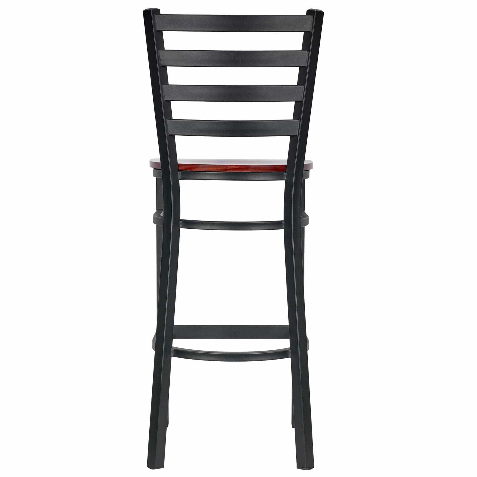 Chivari Ladder Back Bar Stool with Black Frame and Mahogany Wood Seat BLMBWMW-ZF-KT