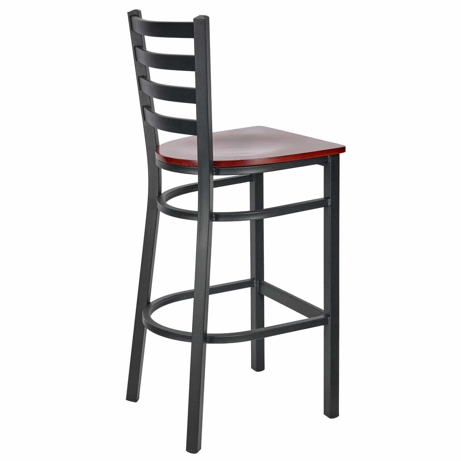 Chivari Ladder Back Bar Stool with Black Frame and Mahogany Wood Seat BLMBWMW-ZF-KT