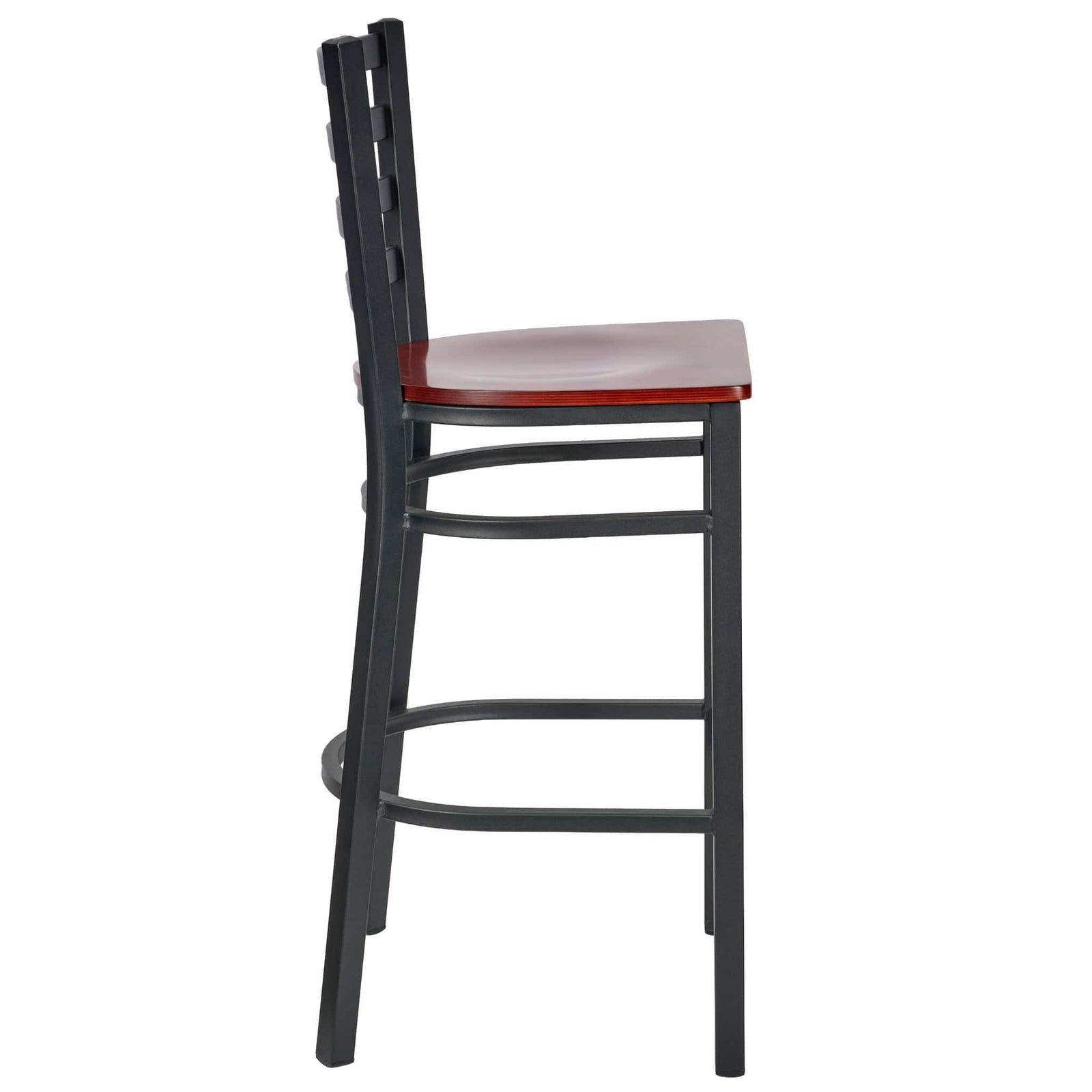 Chivari Ladder Back Bar Stool with Black Frame and Mahogany Wood Seat BLMBWMW-ZF-KT