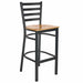 Chivari Ladder Back Bar Stool with Black Frame and Natural Wood Seat BLMBWNW-ZF-KT