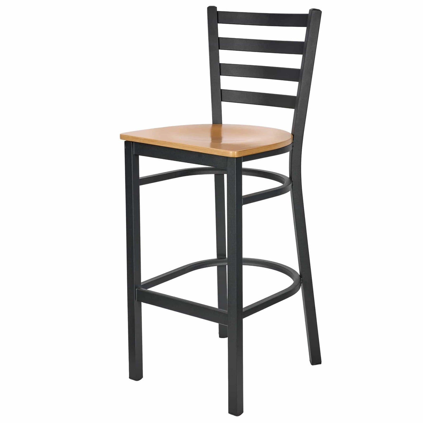 Chivari Ladder Back Bar Stool with Black Frame and Natural Wood Seat BLMBWNW-ZF-KT