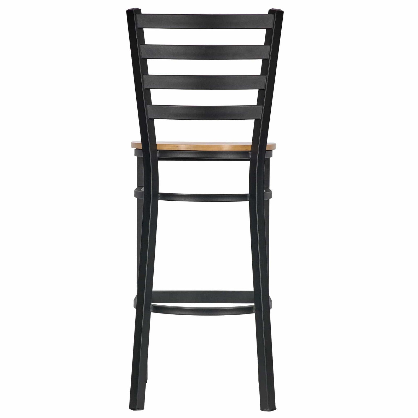 Chivari Ladder Back Bar Stool with Black Frame and Natural Wood Seat BLMBWNW-ZF-KT