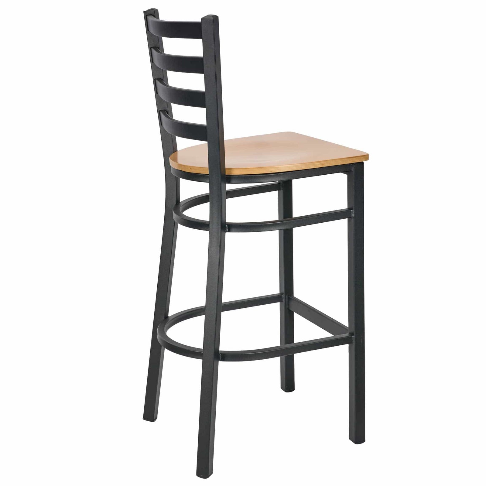 Chivari Ladder Back Bar Stool with Black Frame and Natural Wood Seat BLMBWNW-ZF-KT