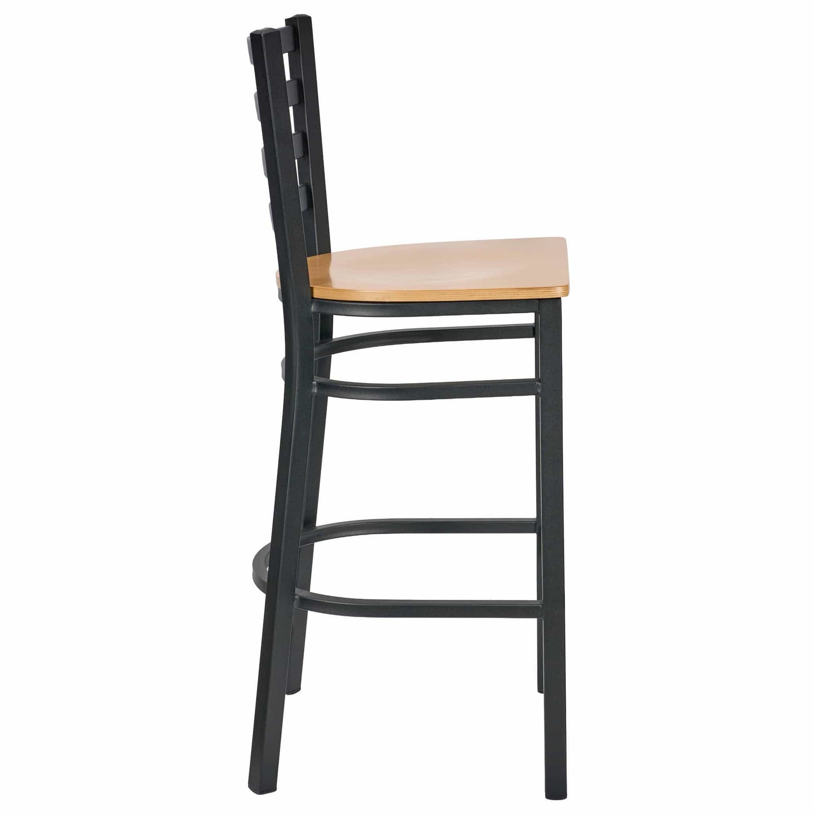 Chivari Ladder Back Bar Stool with Black Frame and Natural Wood Seat BLMBWNW-ZF-KT