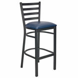 Ladder Back Bar Stool with Black Frame and Navy Blue Vinyl Seat
