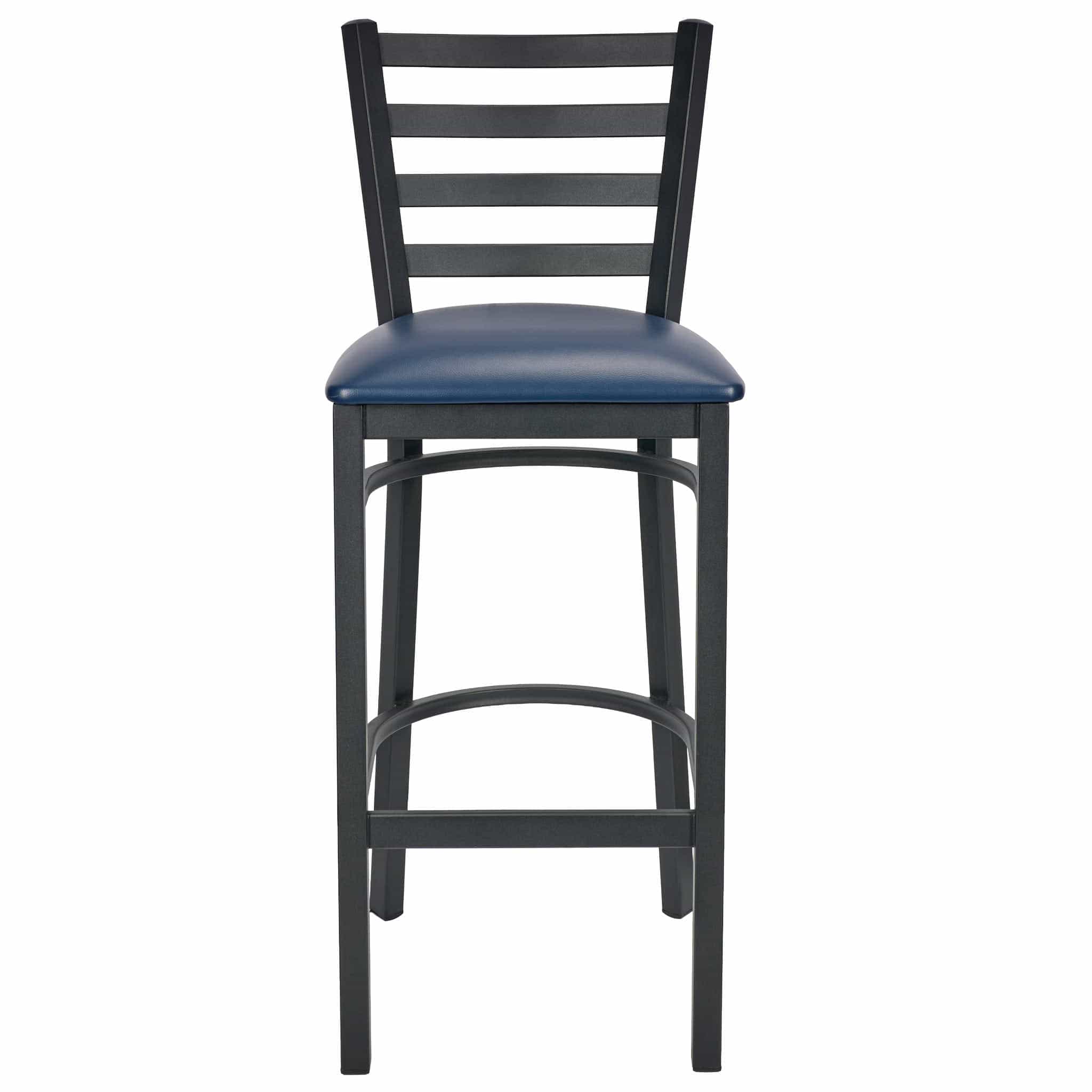 Chivari Ladder Back Bar Stool with Black Frame and Navy Blue Vinyl Seat BLMBVNB-ZF-KT