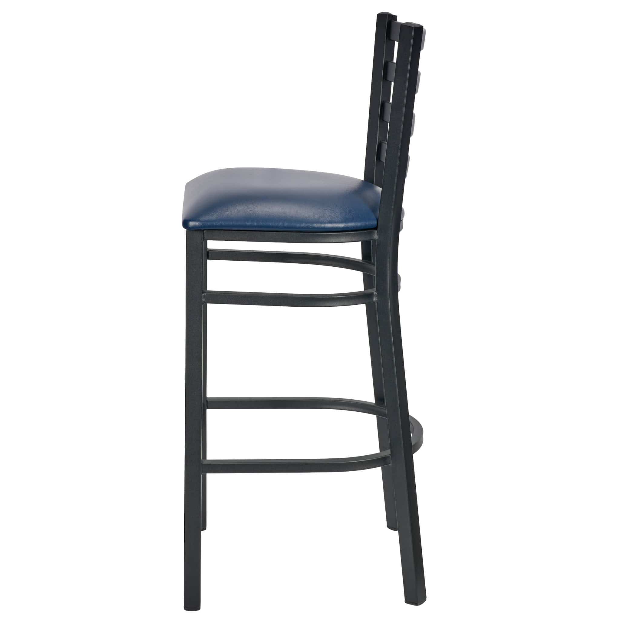 Chivari Ladder Back Bar Stool with Black Frame and Navy Blue Vinyl Seat BLMBVNB-ZF-KT