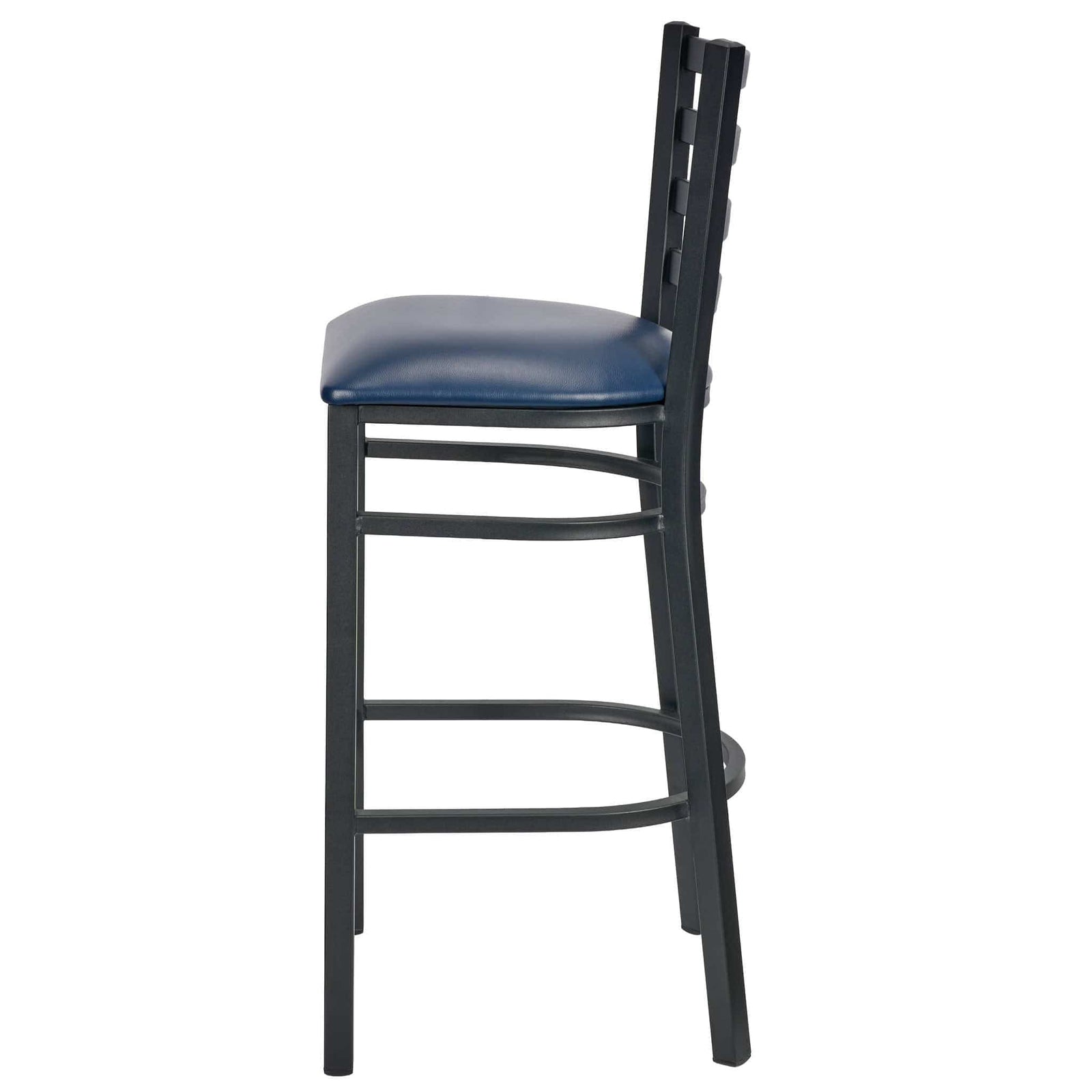 Chivari Ladder Back Bar Stool with Black Frame and Navy Blue Vinyl Seat BLMBVNB-ZF-KT