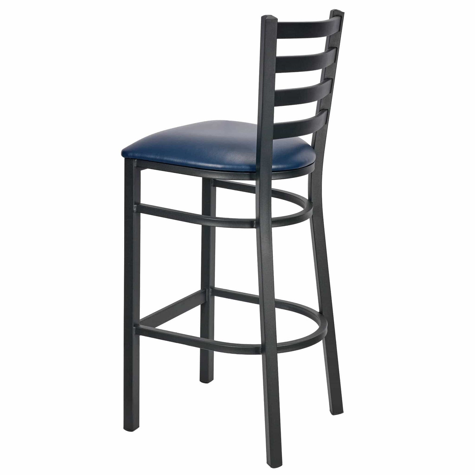 Chivari Ladder Back Bar Stool with Black Frame and Navy Blue Vinyl Seat BLMBVNB-ZF-KT
