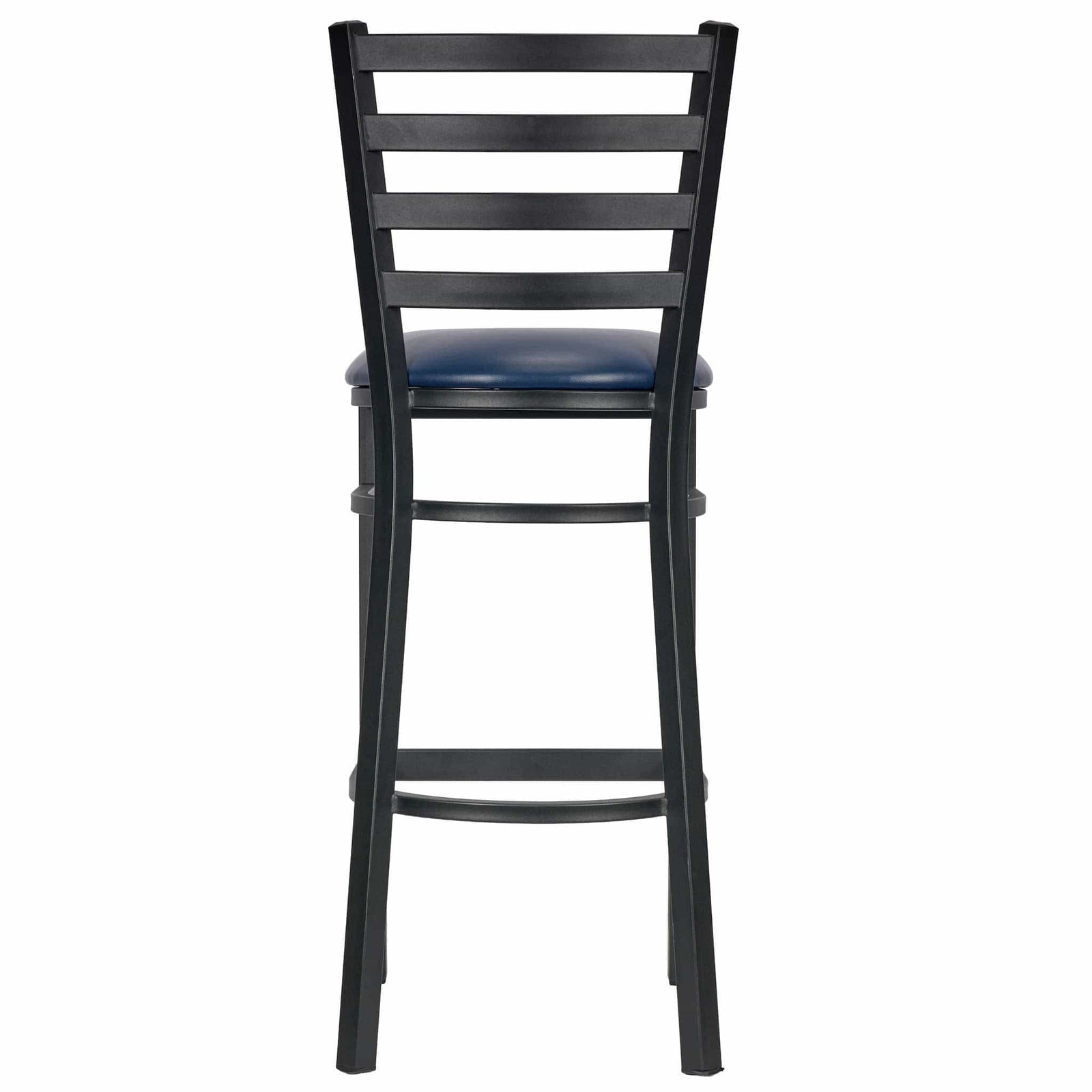 Chivari Ladder Back Bar Stool with Black Frame and Navy Blue Vinyl Seat BLMBVNB-ZF-KT