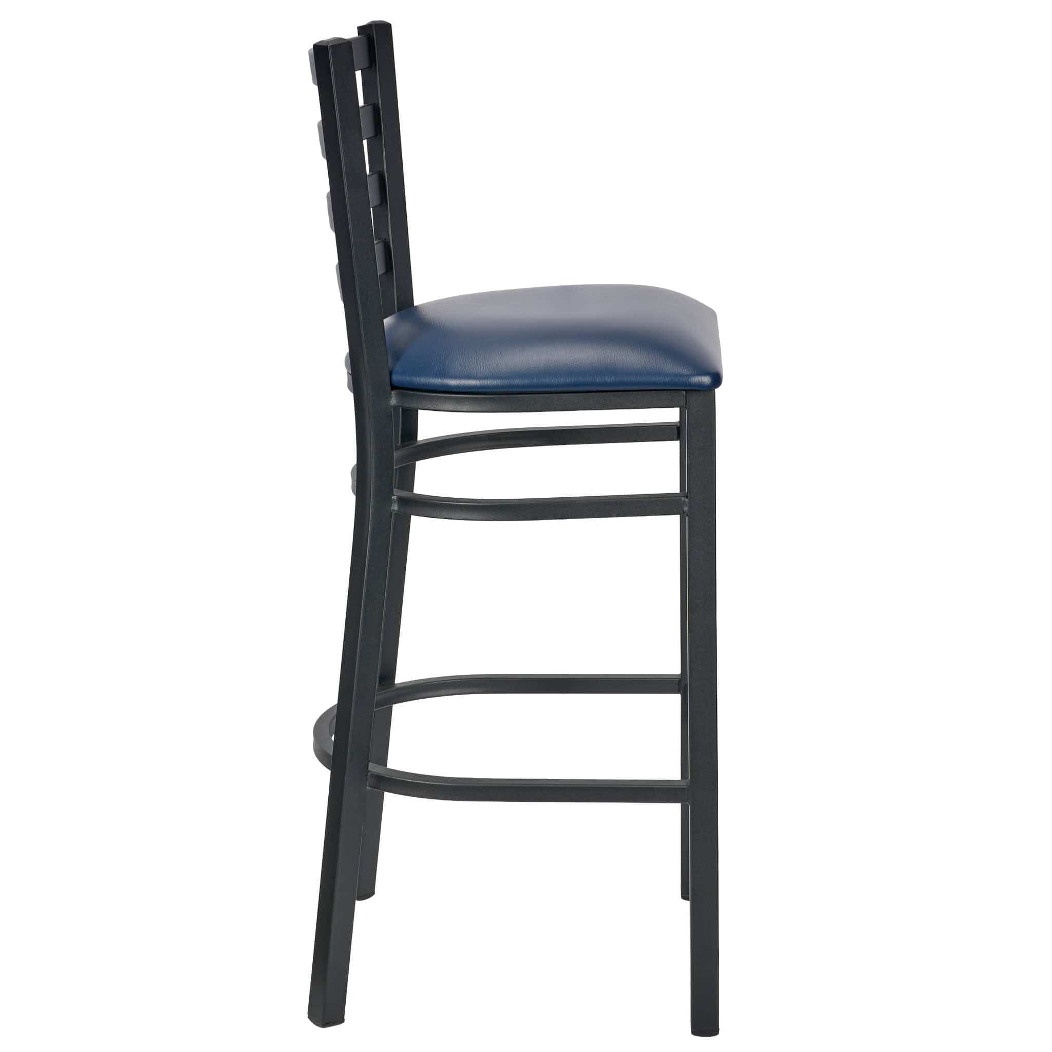 Chivari Ladder Back Bar Stool with Black Frame and Navy Blue Vinyl Seat BLMBVNB-ZF-KT