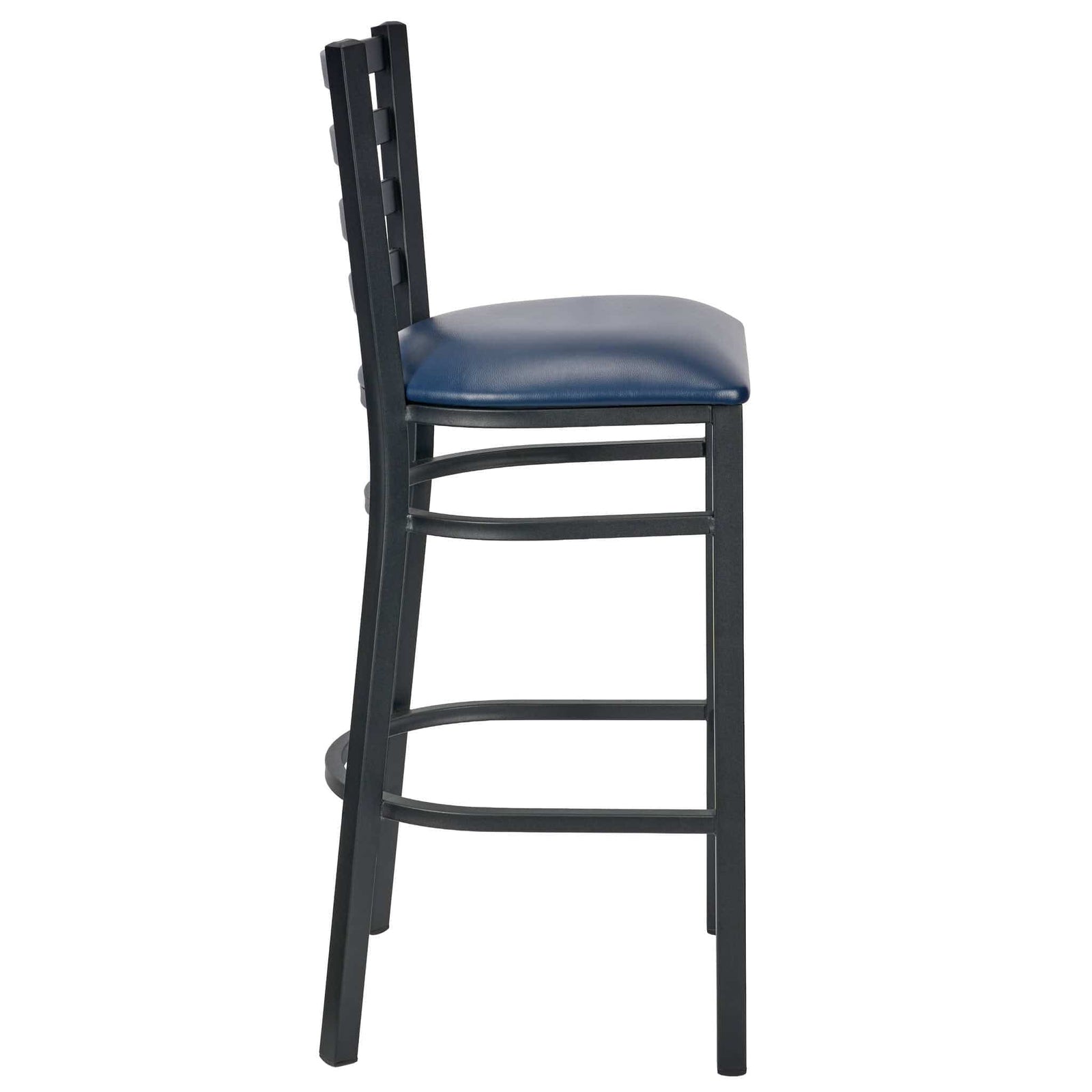 Chivari Ladder Back Bar Stool with Black Frame and Navy Blue Vinyl Seat BLMBVNB-ZF-KT