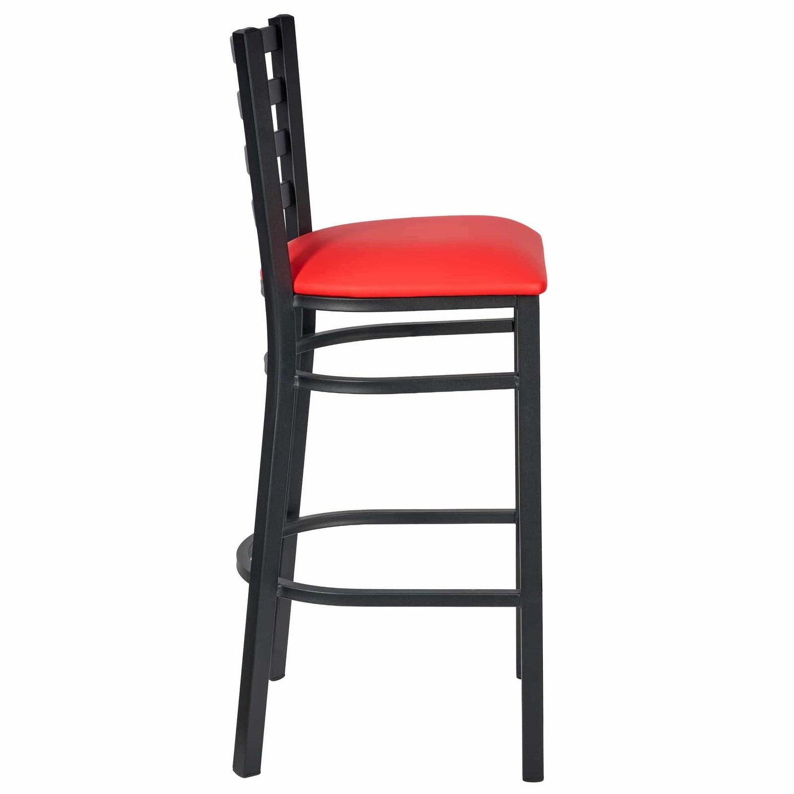 Chivari Ladder Back Bar Stool with Black Frame and Red Vinyl Seat BLMBVR-ZF-KT