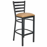 Ladder Back Bar Stool with Black Frame and Tan Vinyl Seat