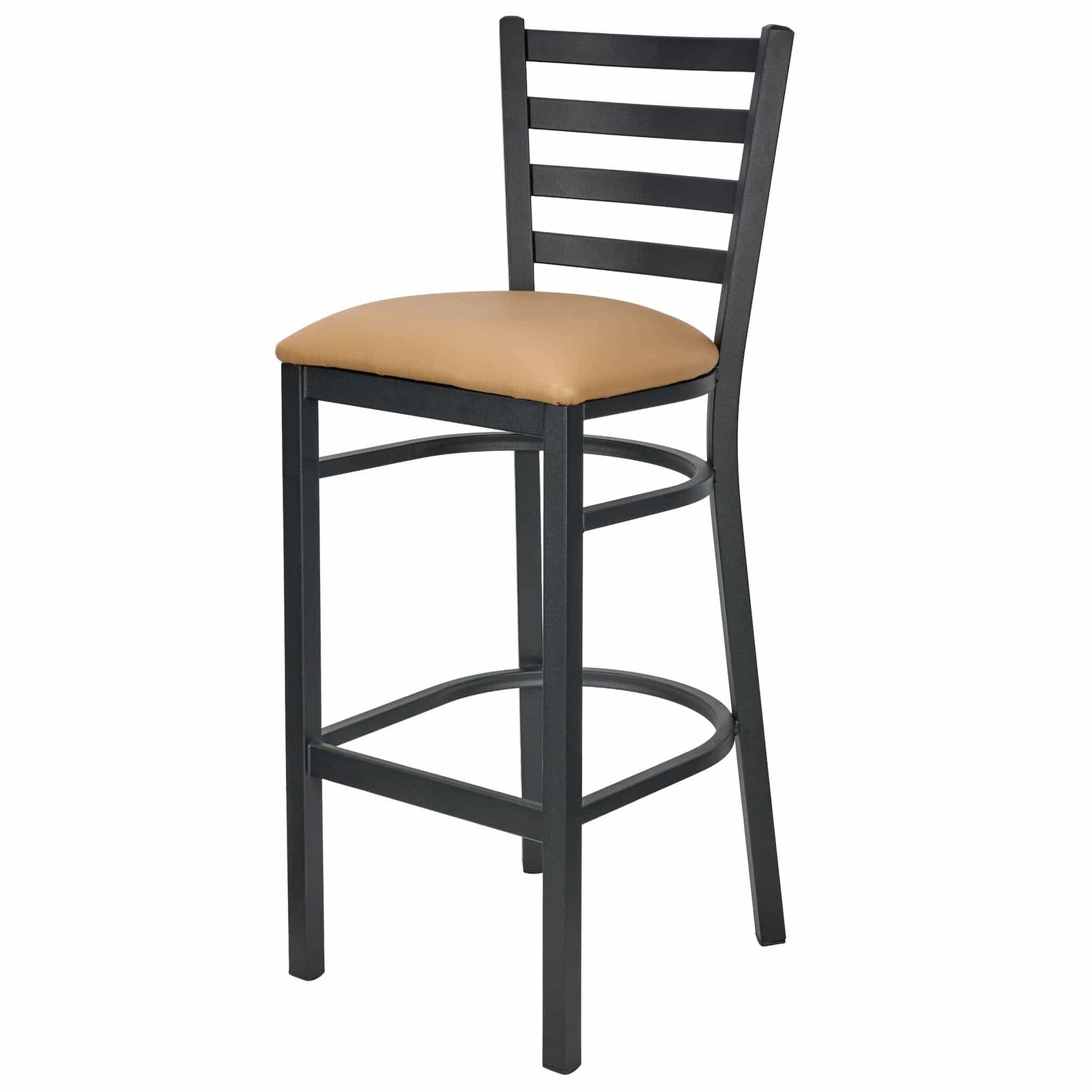 Chivari Ladder Back Bar Stool with Black Frame and Tan Vinyl Seat BLMBVT-ZF-KT