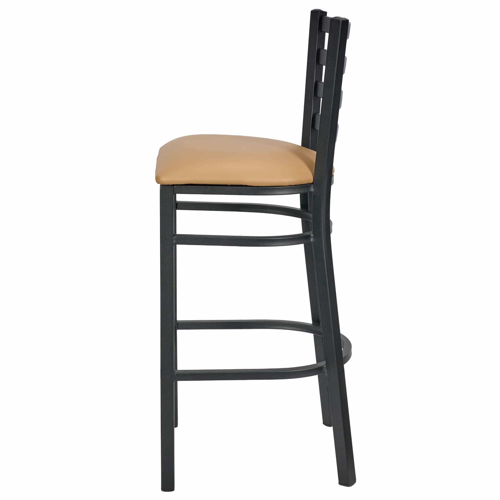 Chivari Ladder Back Bar Stool with Black Frame and Tan Vinyl Seat BLMBVT-ZF-KT