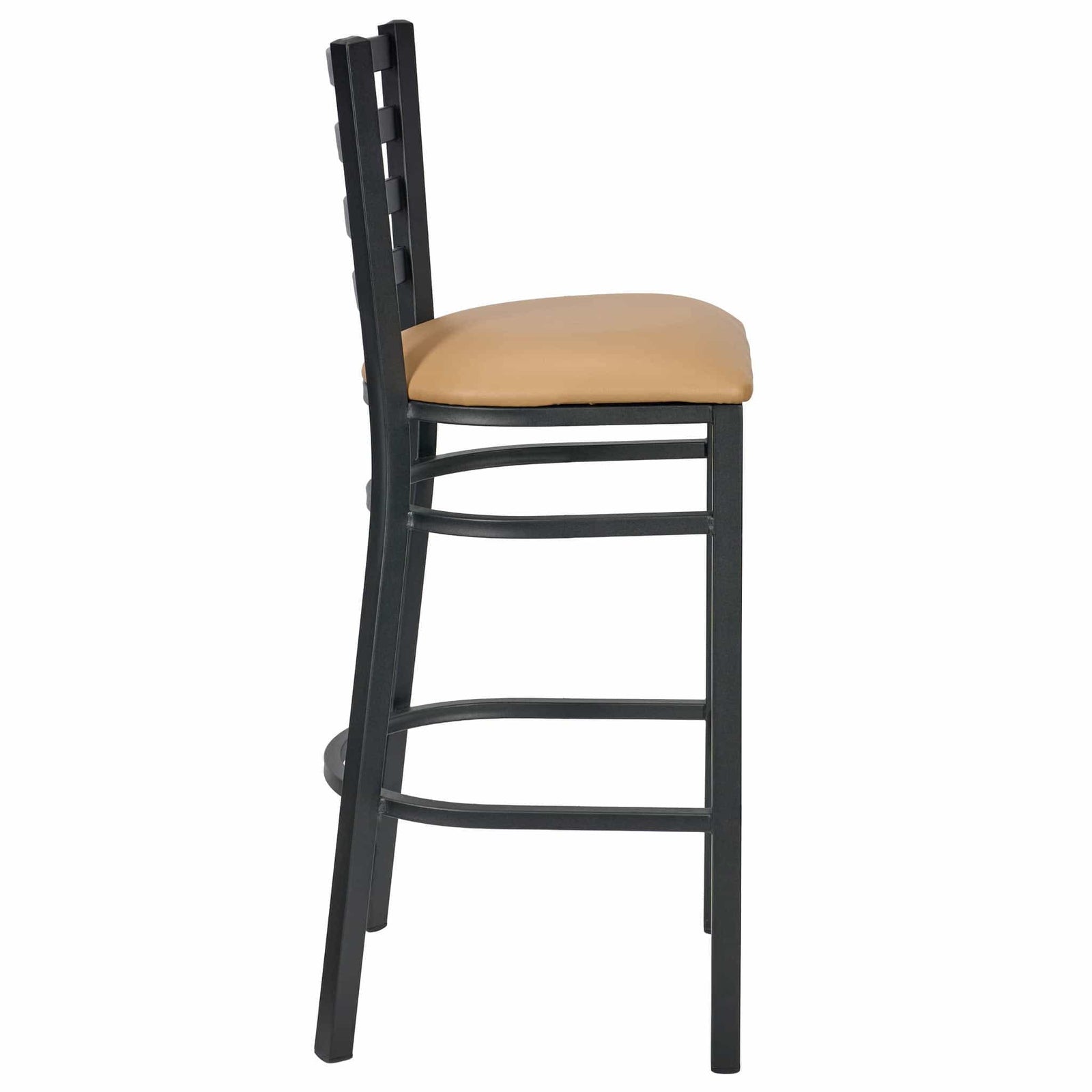 Chivari Ladder Back Bar Stool with Black Frame and Tan Vinyl Seat BLMBVT-ZF-KT
