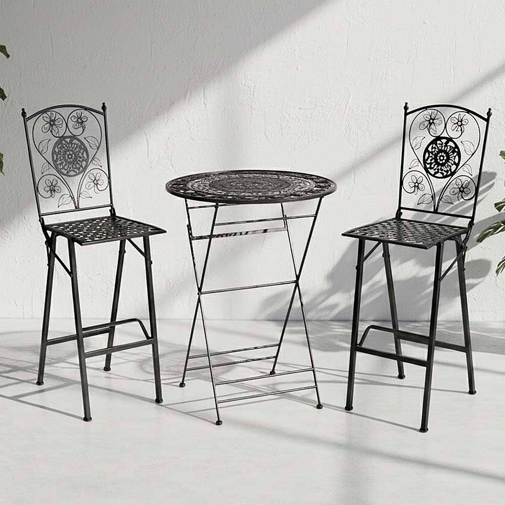 Chivari Barcelona Bistro Set in Rustic Matte Black includes 32