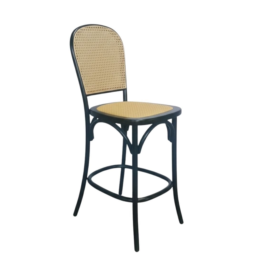 Chivari Black Natural Bent Cane Wood Barstool with Natural Back and Rattan Seat BBCWBN-ZG-T