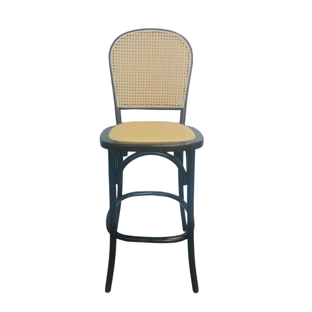 Chivari Black Natural Bent Cane Wood Barstool with Natural Back and Rattan Seat BBCWBN-ZG-T