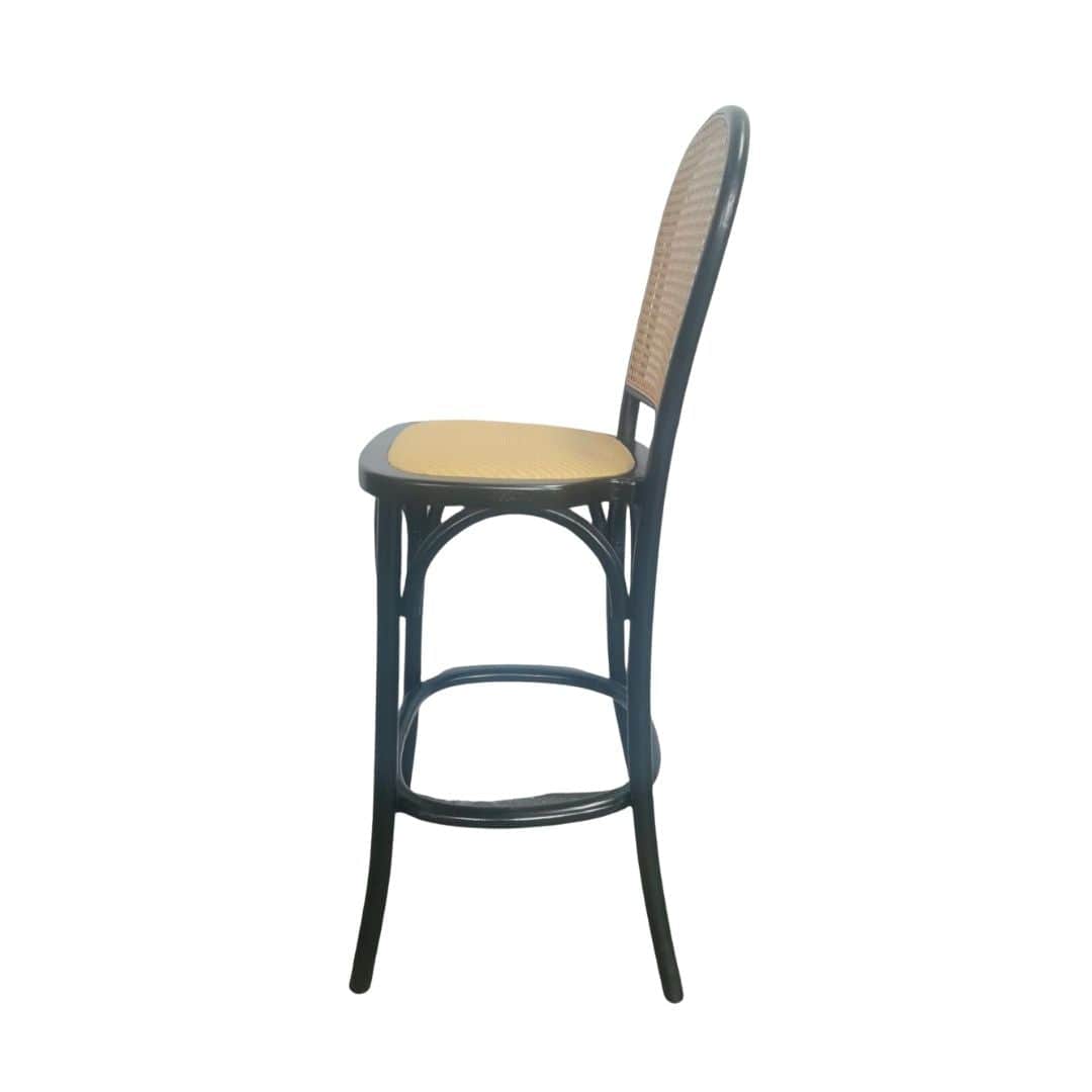 Chivari Black Natural Bent Cane Wood Barstool with Natural Back and Rattan Seat BBCWBN-ZG-T