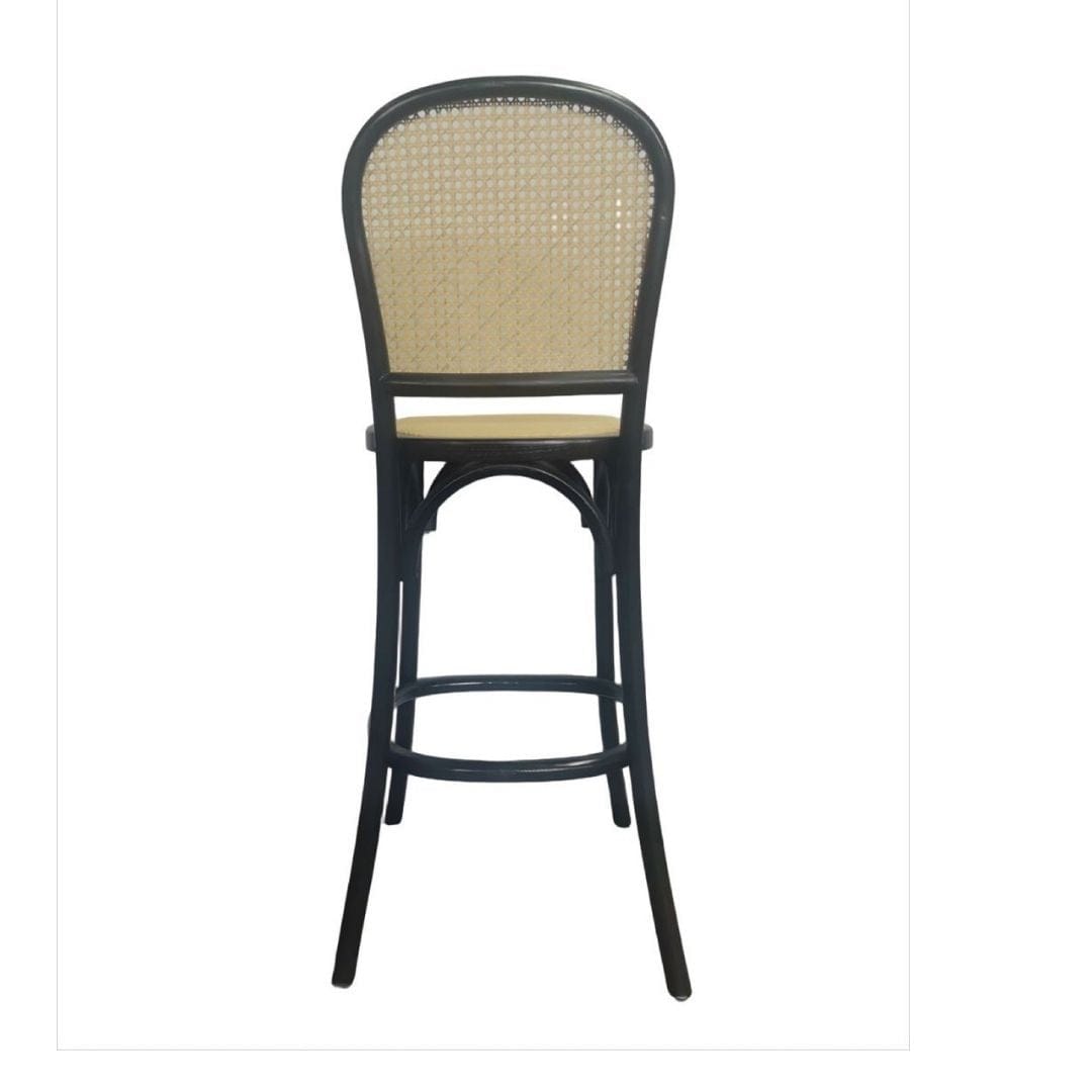 Chivari Black Natural Bent Cane Wood Barstool with Natural Back and Rattan Seat BBCWBN-ZG-T