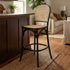 Black Natural Bent Cane Wood Barstool with Natural Back and Rattan Seat