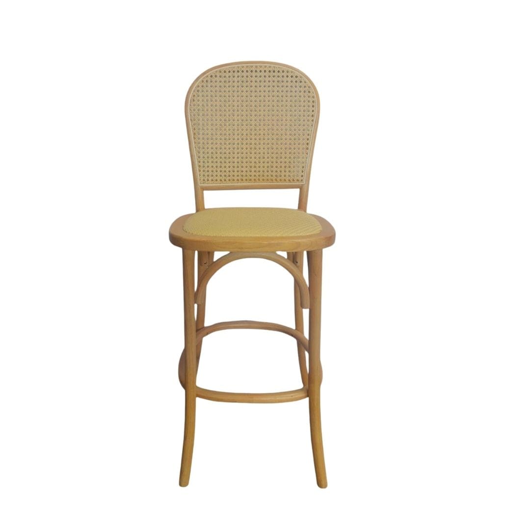 Chivari Natural Bent Cane Wood Barstool with Cane Back and Rattan Seat BBCWNN-ZG-T