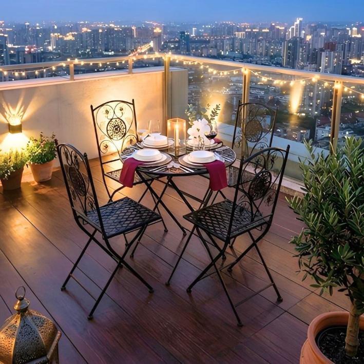 Chivari Barcelona Bistro Set in Rustic Matte Black includes 28" Table and 4 Chairs BBMB-KT-AX
