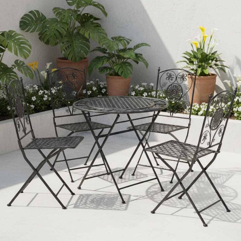 Chivari Barcelona Bistro Set in Rustic Matte Black includes 28