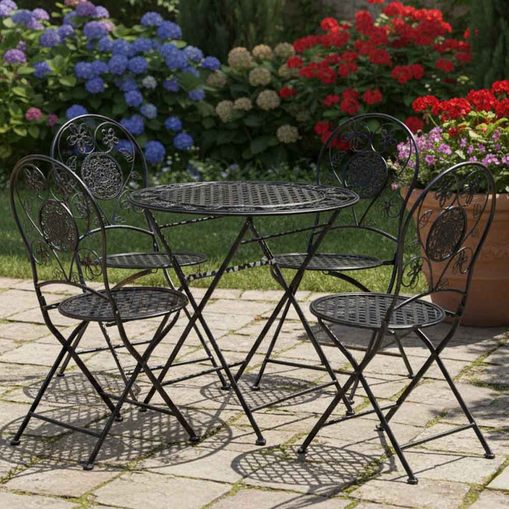 Chivari Barcelona Bistro Set in Rustic Matte Black includes 28" Table and 4 Round Chairs BBMRB-KT-AX