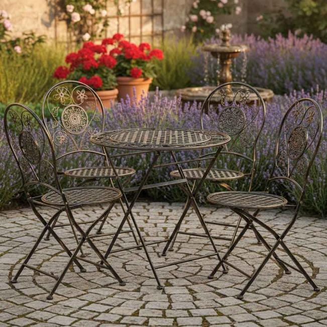 Chivari Barcelona Bistro Set in Bronze includes 28" Table and 4 Round Chairs BBMRBR-KT-AX