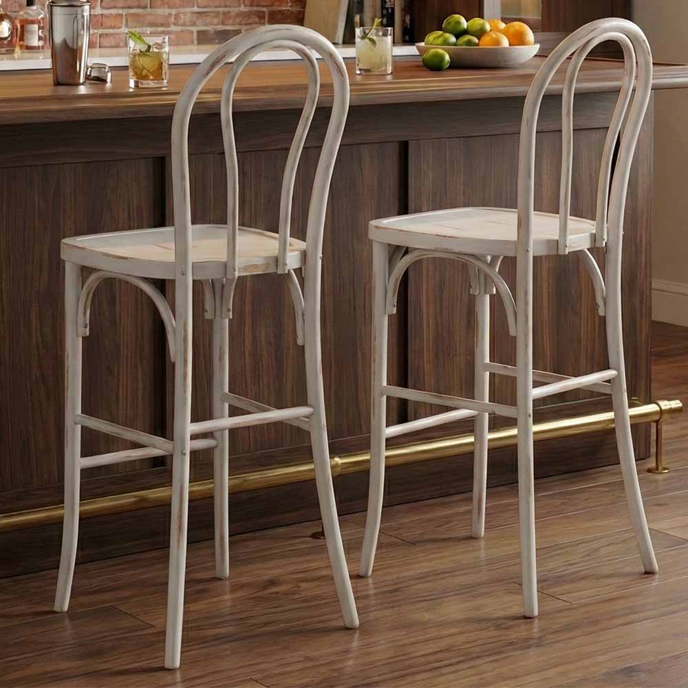 Chivari White Distressed Resin Steel Skeleton™ Bentwood Barstool - 2 Pack - Some Assembly Required BBRWD-KD-ST-AX-2