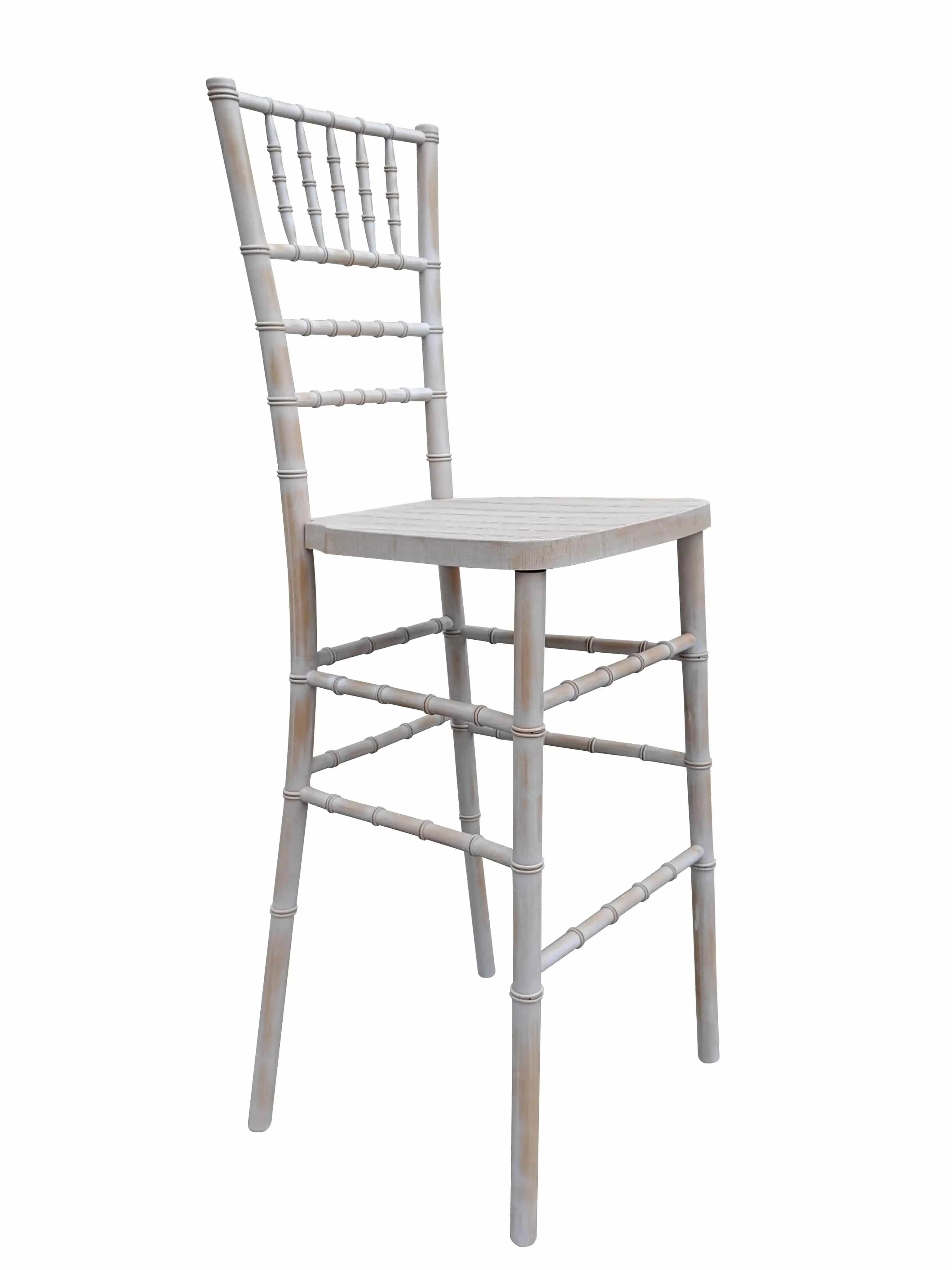 Chivari White Distressed WoodGrain™ Resin Steel Skeleton™ Chiavari Barstool BCRWDB-ST-AX-T