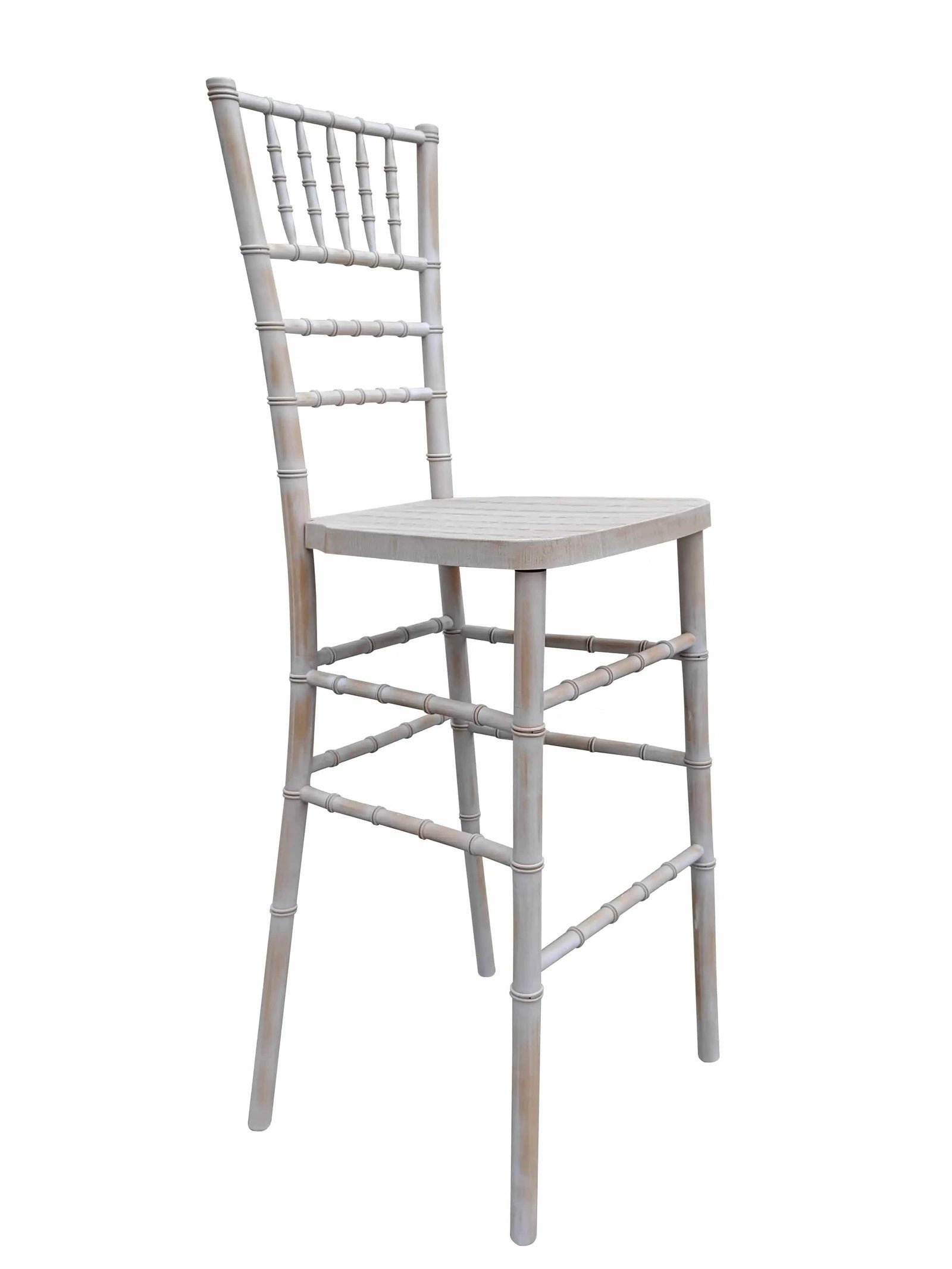 Chivari White Distressed WoodGrain™ Resin Steel Skeleton™ Chiavari Barstool BCRWDB-ST-AX-T